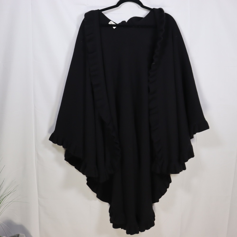 Neiman Marcus Ruffle Poncho OS Black Womens Dark Academia Wrap